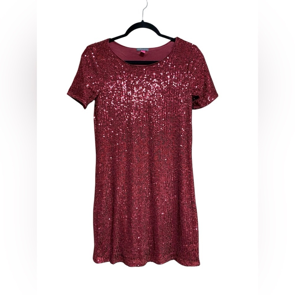 Vince Camuto Sequin Dress Women’s SZ S Deep Red Short Sleeve Party Cocktail - Picture 2 of 7